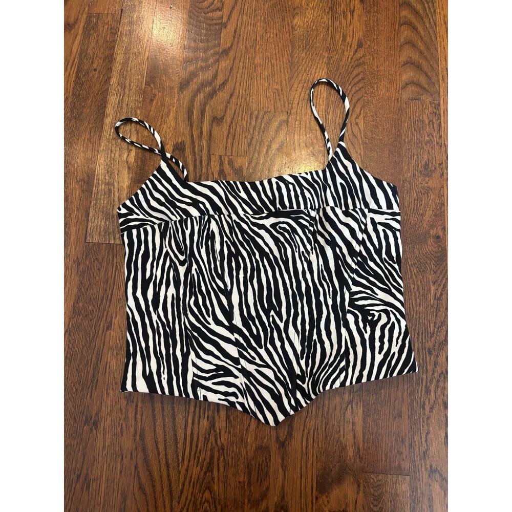 Vtg 90s Jessica McClintock Gunne Sax Zebra Print Corset Cami Size 7 Y2K